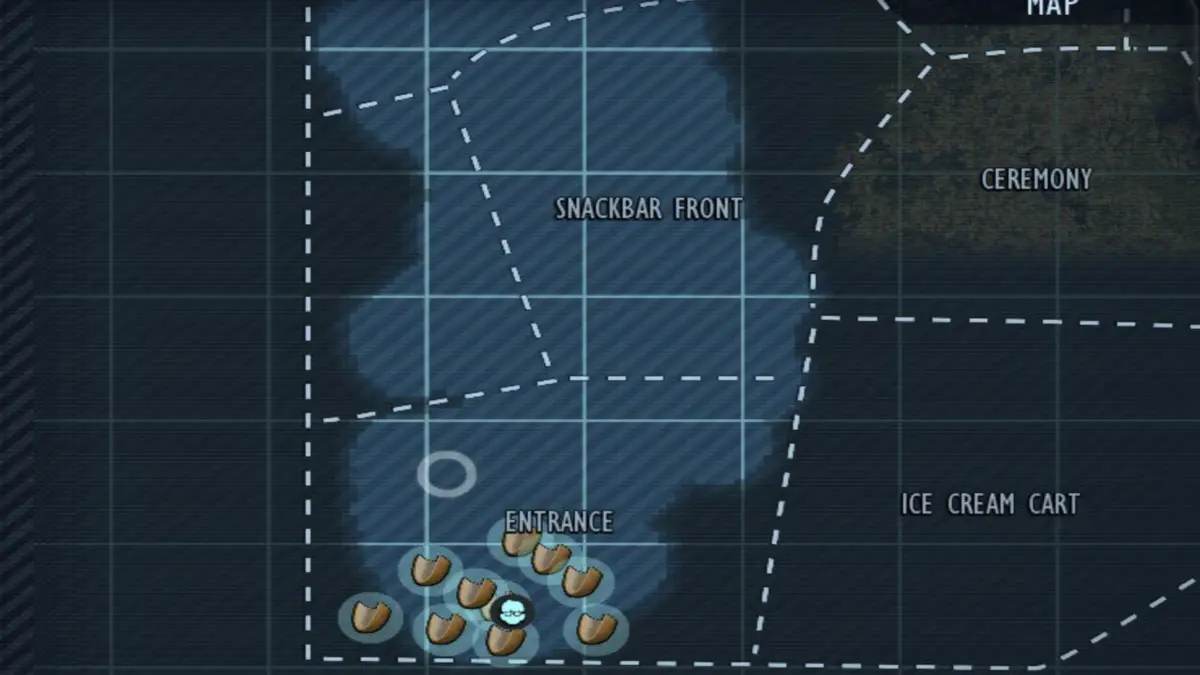 Acorn tops marked on the map at the entrance zone in Grounded 2.