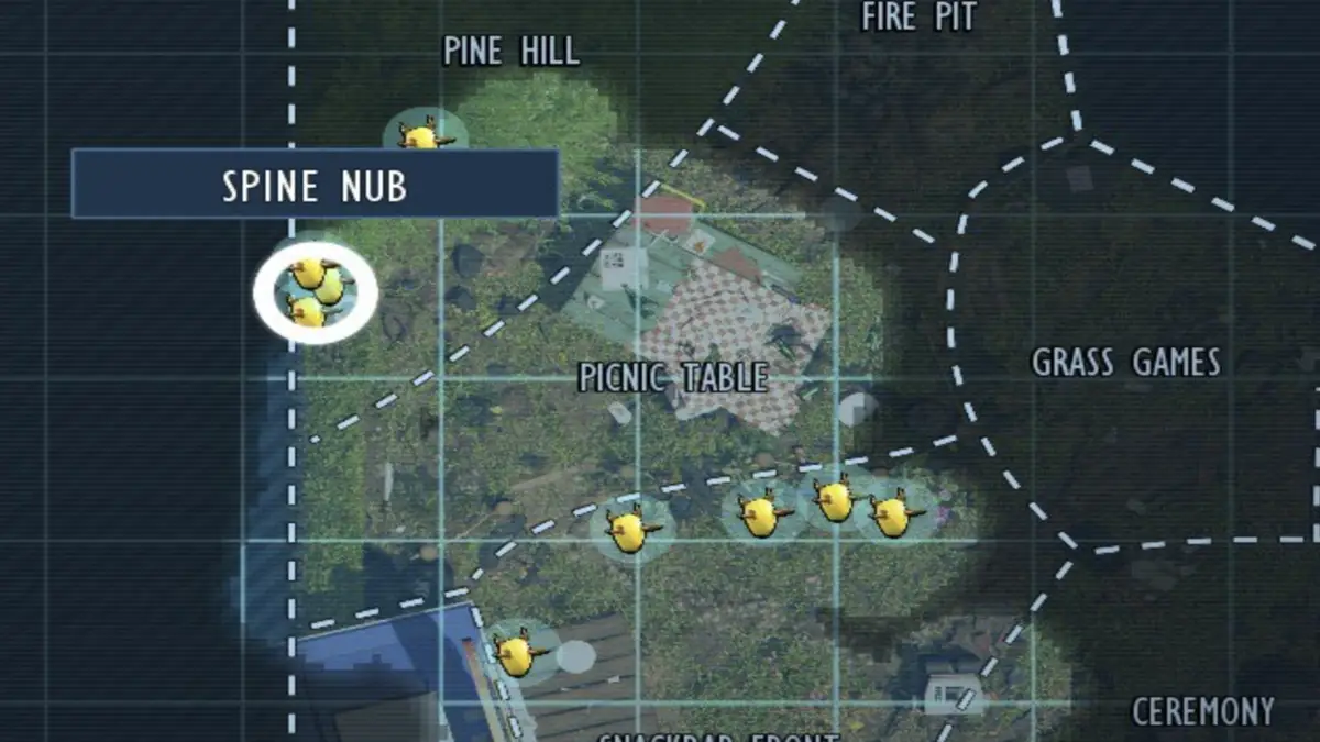 All Grounded 2 Spine Nub Location marked on the map.