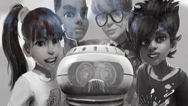 In-game screenshot from a cut scene showing characters used as featured in All Voice Actors in Grounded 2.