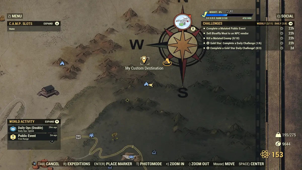 Finding a group of Bloatfly Locations in Fallout 76 north of Mires Eye