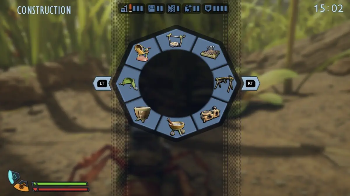 Opening the crafting menu to build a building in Grounded 2.