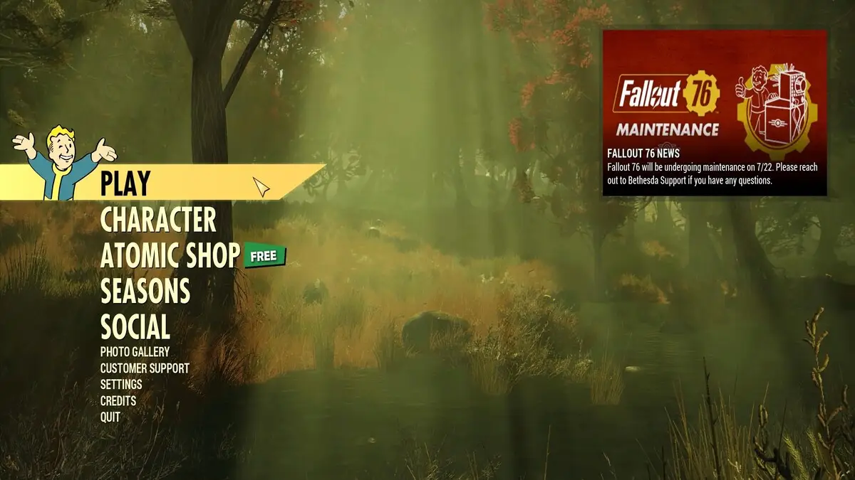 Fallout 76 Server Status to check for maintenance.