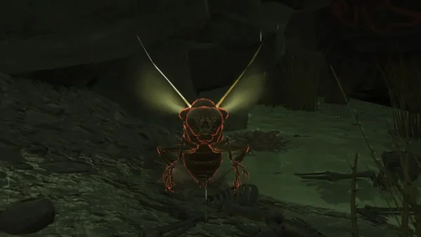 Fighting a Blowfly in Fallout 76 to get Blowfly meat to sell to an NPC.