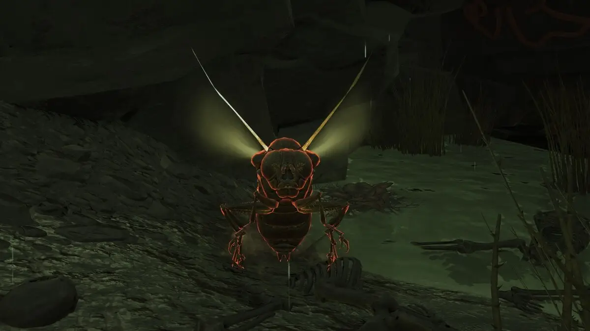 Fighting a Blowfly in Fallout 76 to get Blowfly meat to sell to an NPC.
