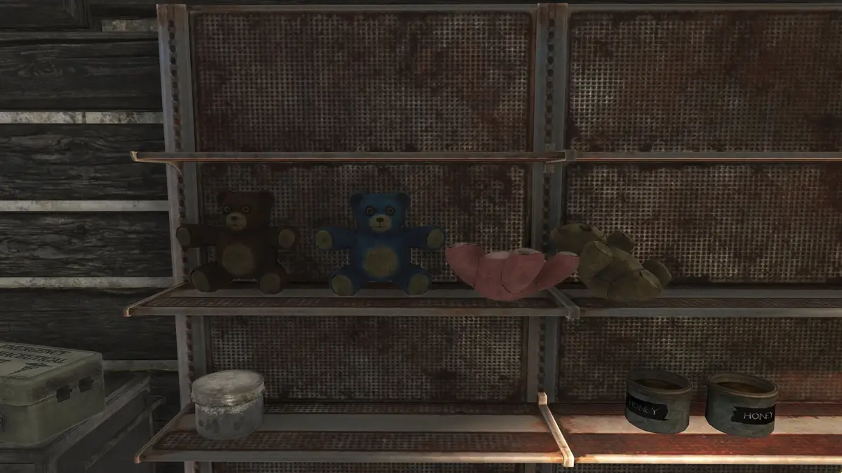 Finding four teddy bears at the gift shift in Dolly Sod's Wilderness in Fallout 76