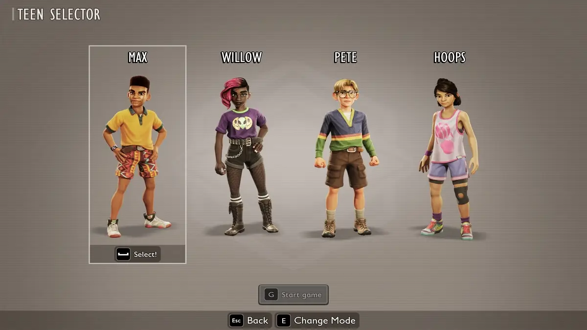 Picking a character from the four teens in Grounded 2.