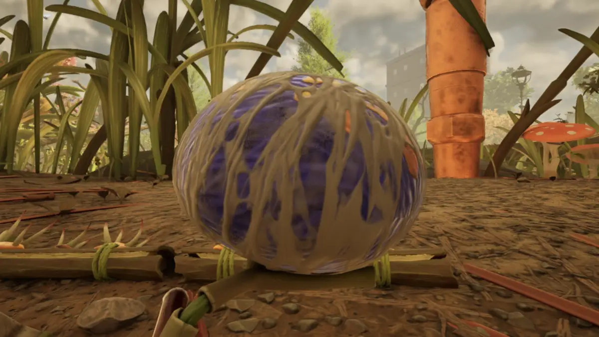 In-game screenshot of an orb weaver egg used as featured picture in how to hatch an orb weaver egg in grounded 2.
