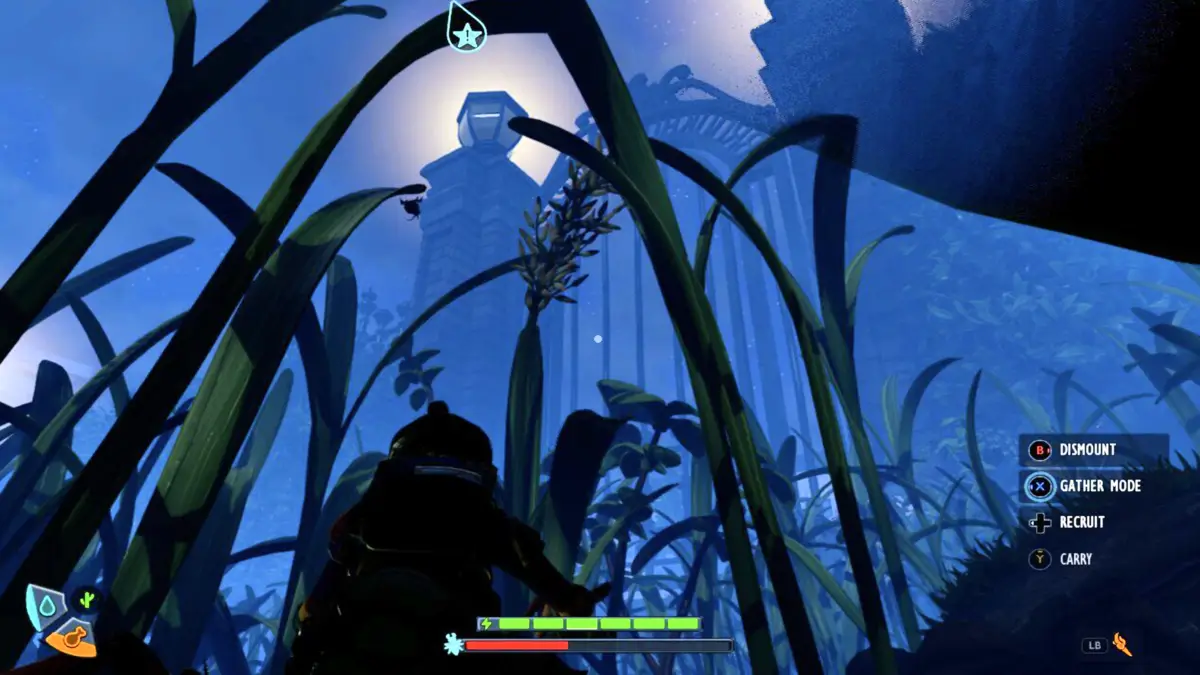 In-game screenshot of a player showing where to find grass flower to get grass seed in grounded 2.