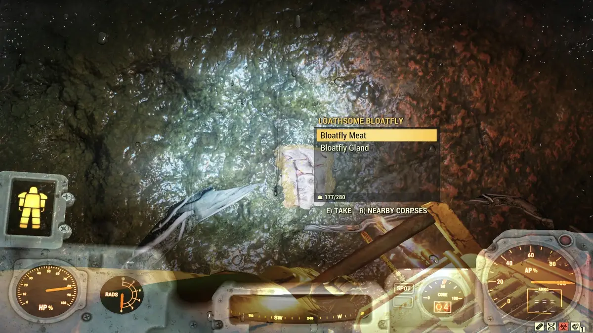 Collecting Bloatfly Meat to sell to an NPC for 250 SCORE.