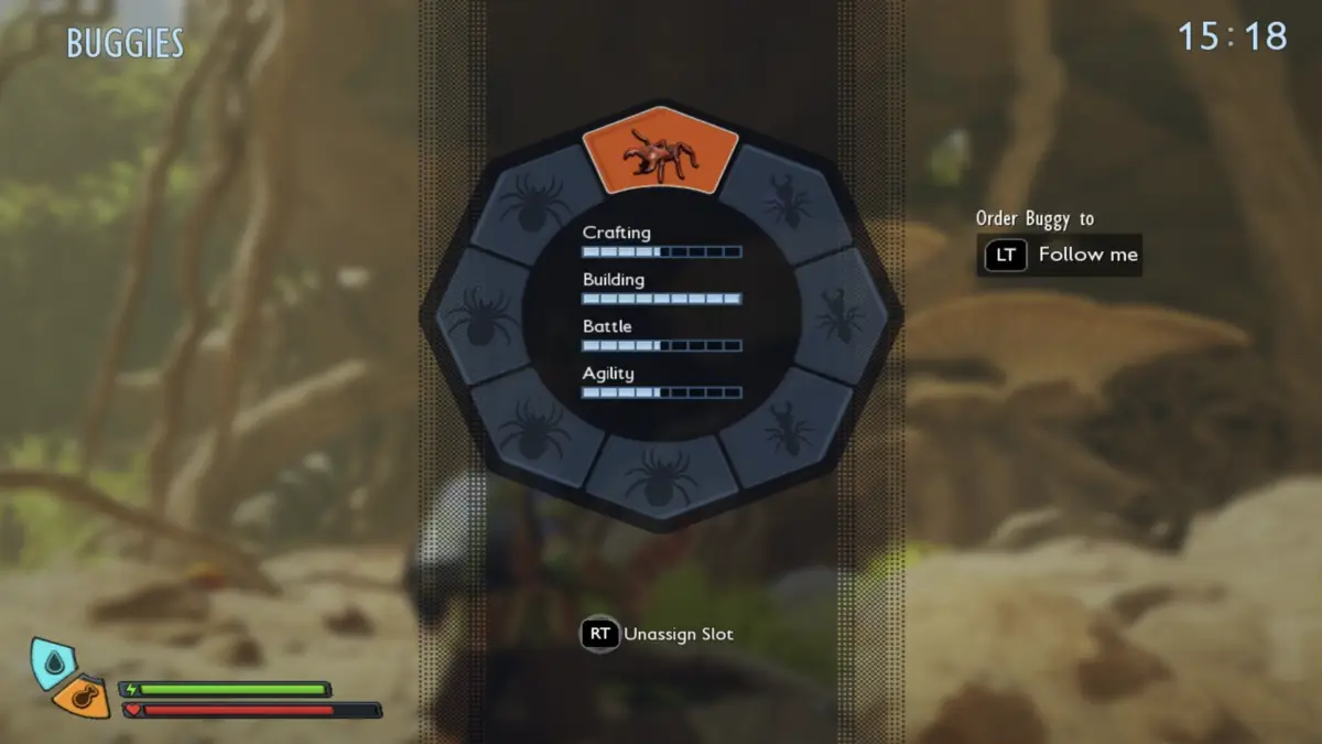 Opening the summon radial button using the L2 or Right D-Pad button to summon buggy in Grounded 2.