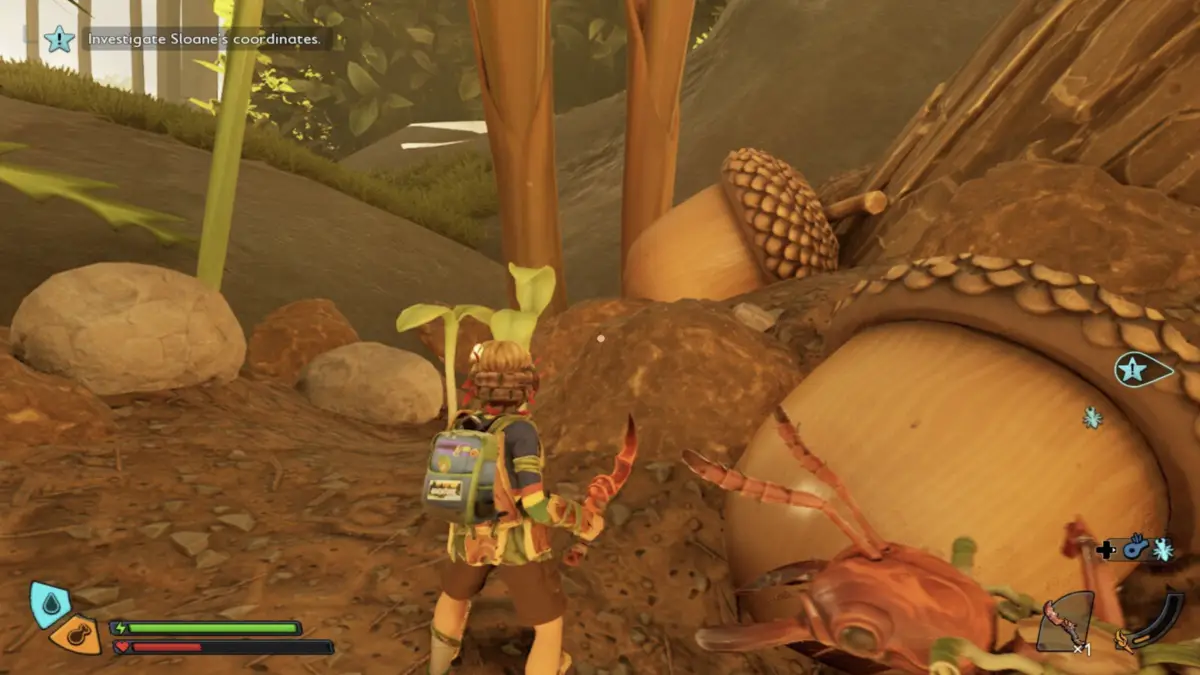 An in-game screenshot of a player finding Acorns in the Entrance zone in Grounded 2.