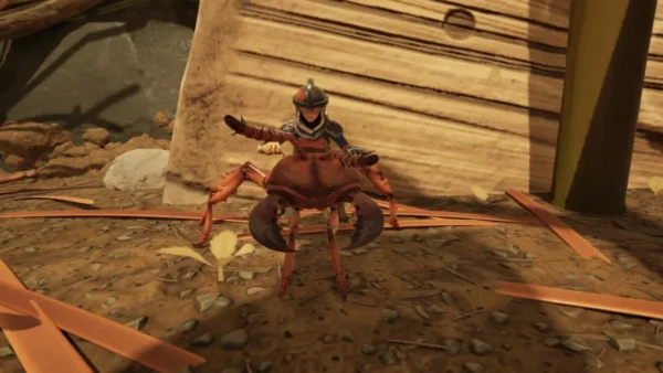 In-game screenshot of a playe rriding a soldier ant buggy used as a feature image for How to Summon Your Buggy in Grounded 2.