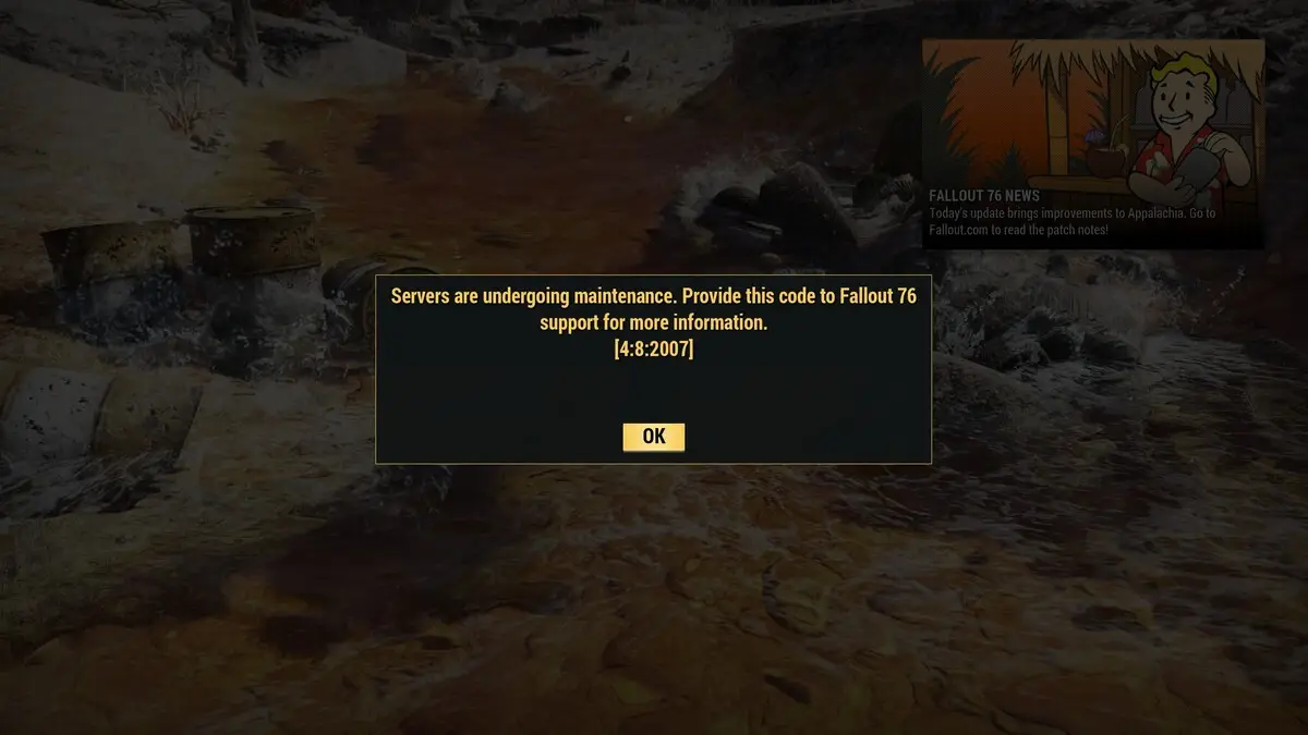 Server Maintenance message in Fallout 76 used as featured image for Are Fallout 76 Servers Down?