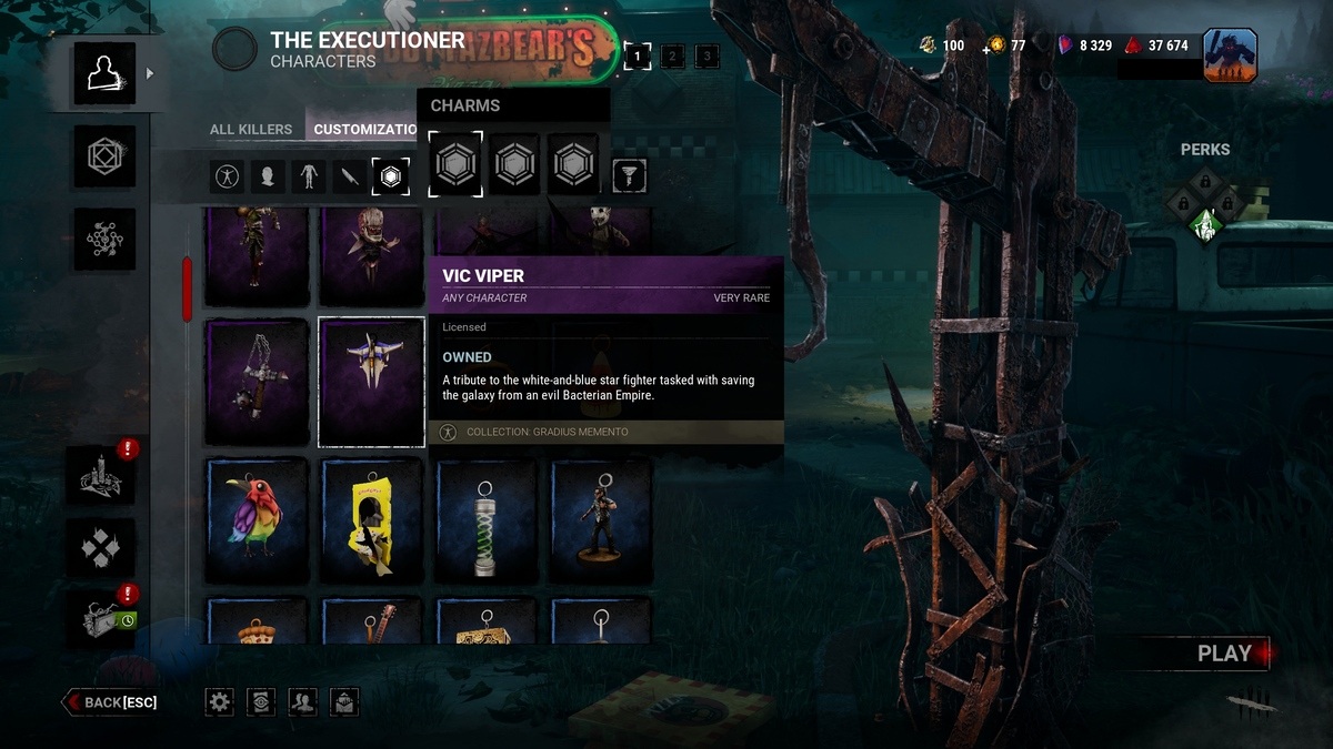 Unlocking the Vic Viper charm in Dead by Daylight by entering the iconic Konami code.