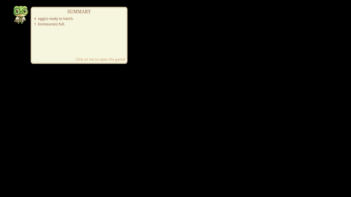Screenshot of the frog giving you alerts in Whimside.