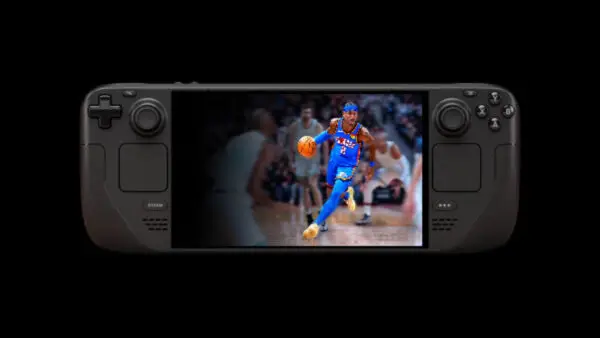 Picture of a Steck Deck with NBA 2K26 playing used as feature image for Can You Play NBA 2K26 on Steam Deck
