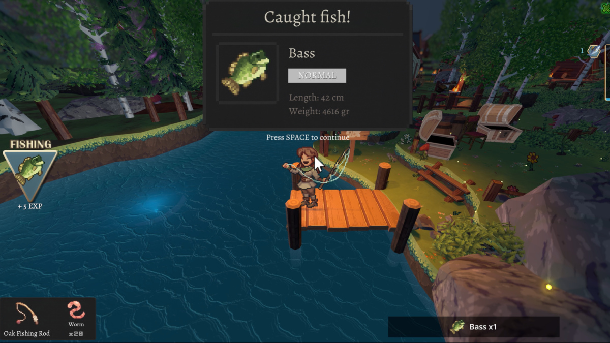 Catching a bass in the Call of Elyndra demo.