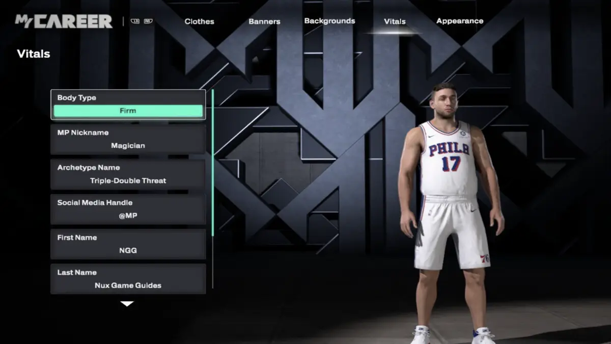 Changing Body Type in NBA 2K26 using the MyPlayer appearance menu.