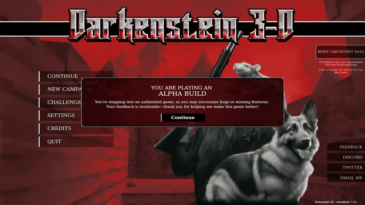 Alpha build message in Darkenstein 3-D
