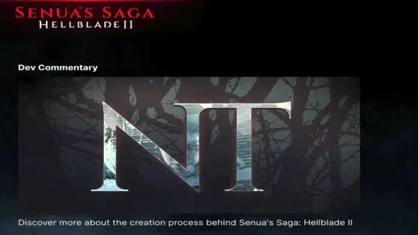 In-game screenshot of the dev commentary menu used as feature for How to Unlock Developer Commentary in Senua's Saga: Hellblade II.