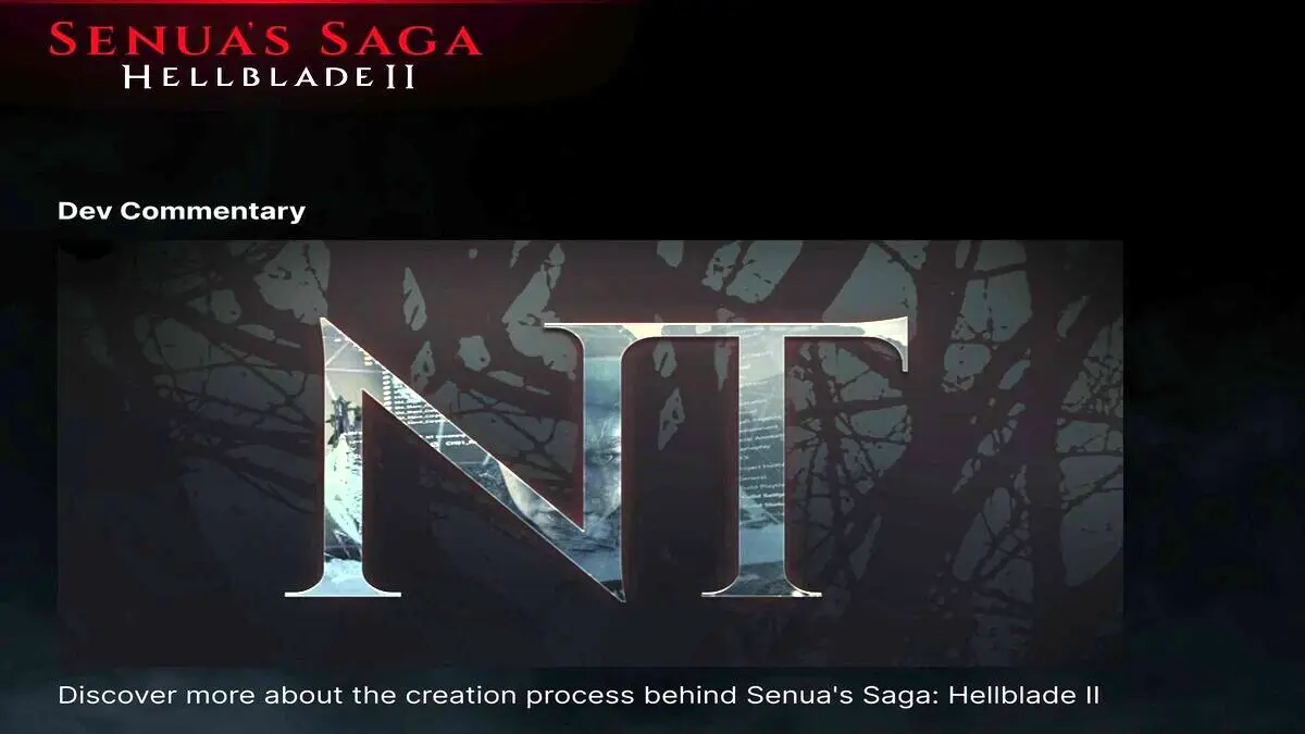 In-game screenshot of the dev commentary menu used as feature for How to Unlock Developer Commentary in Senua's Saga: Hellblade II.