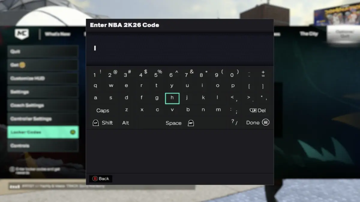 Entering a Locker Code in NBA 2K26