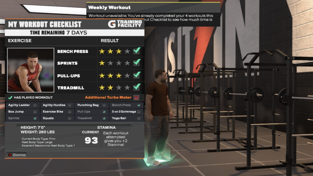 In-game Screenshot of the My Workout Checklist in NBA 2K26 used as H2 image for How to Change Body Type in NBA 2K26