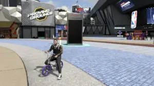 In-game screenshot of MP Riding the BMX Slime Bike in NBA 2K26 after unlocking it.