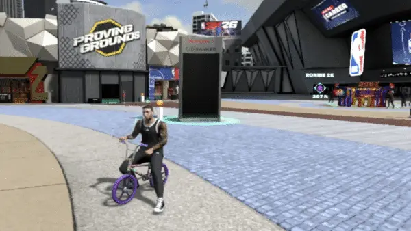 In-game screenshot of MP Riding the BMX Slime Bike in NBA 2K26 after unlocking it.