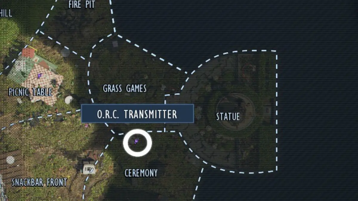 The location of the Ceremony ORC Transmitter marked on the map in Grounded 2