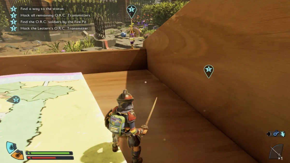 Step - 15 hacking the ORC Transmitter on the ledge of the podium in Grounded 2.