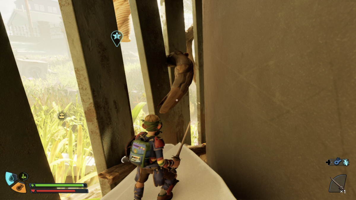 Step 4 showing to jump onto a log to climb higher in the trash can in grounded 2.