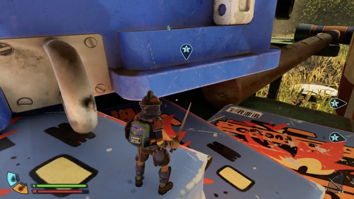 Step 6 - Jumping on the edge of the blue lunchbox in Grounded 2.