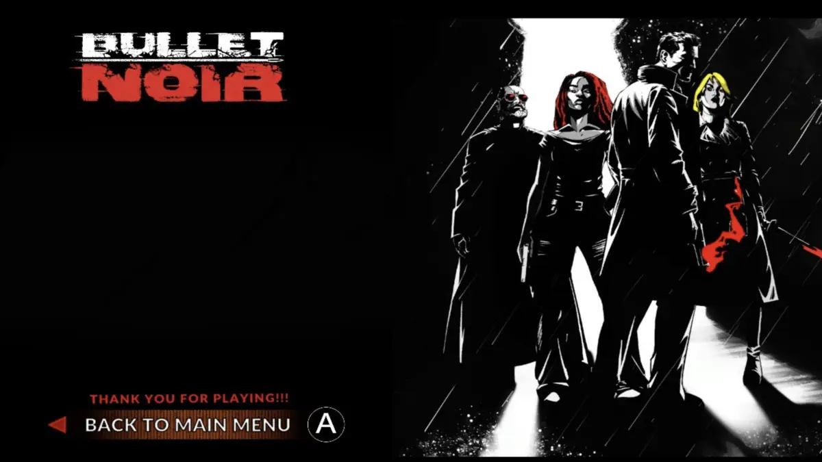 Bullet Noir Post Credits Screen used as final H2 image in Bullet Noir review
