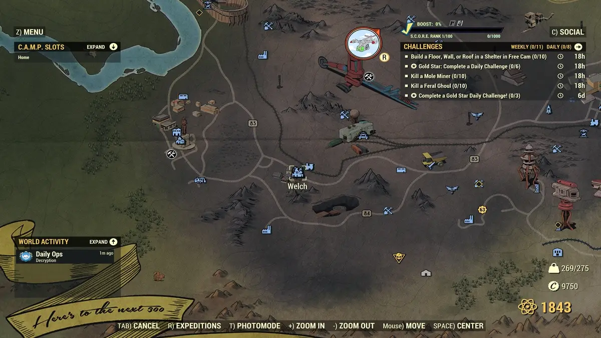 Screenshot of the in-game map showing the location of Welch used as H2 image for Fallout 76 Mole Miner Locations