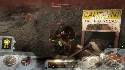 In-game screenshot of a player fighting a mole miner used as featured image for Fallout 76 Mole Miner Locations guide.