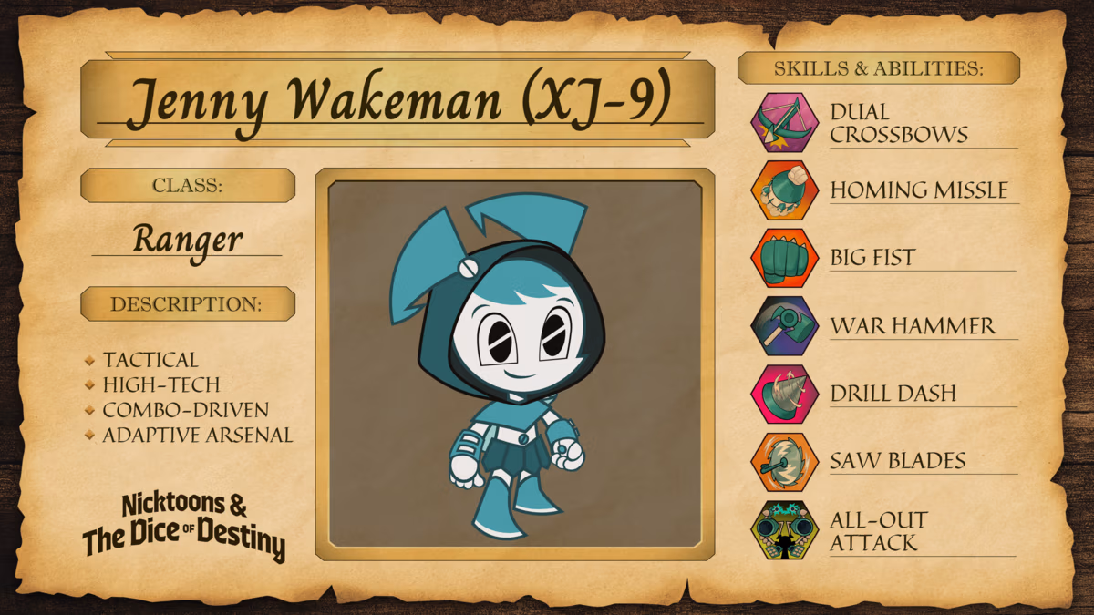 Screenshot of Jenny's character profile used for Nicktoons & The Dice of Destiny characters guide