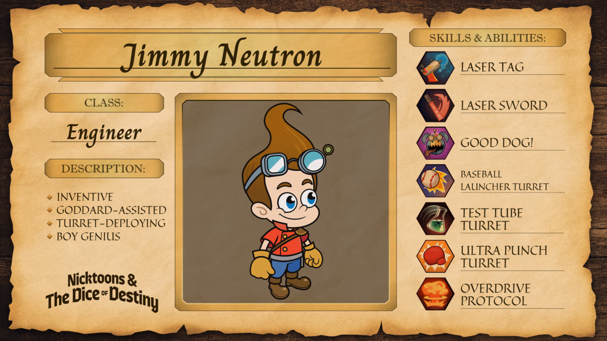 Screenshot of Jimmy's character profile used for Nicktoons & The Dice of Destiny characters guide