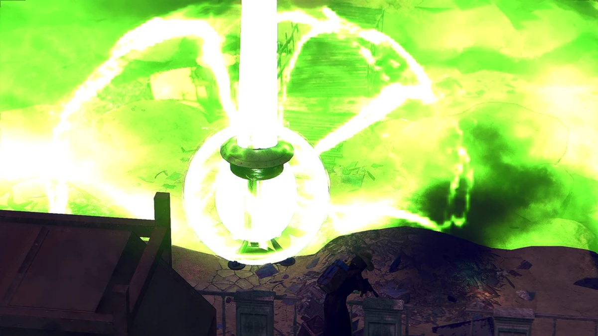 In-game screenshot of pulse explosion used as H2 image for Fallout 76 Invaders From Beyond 2025.
