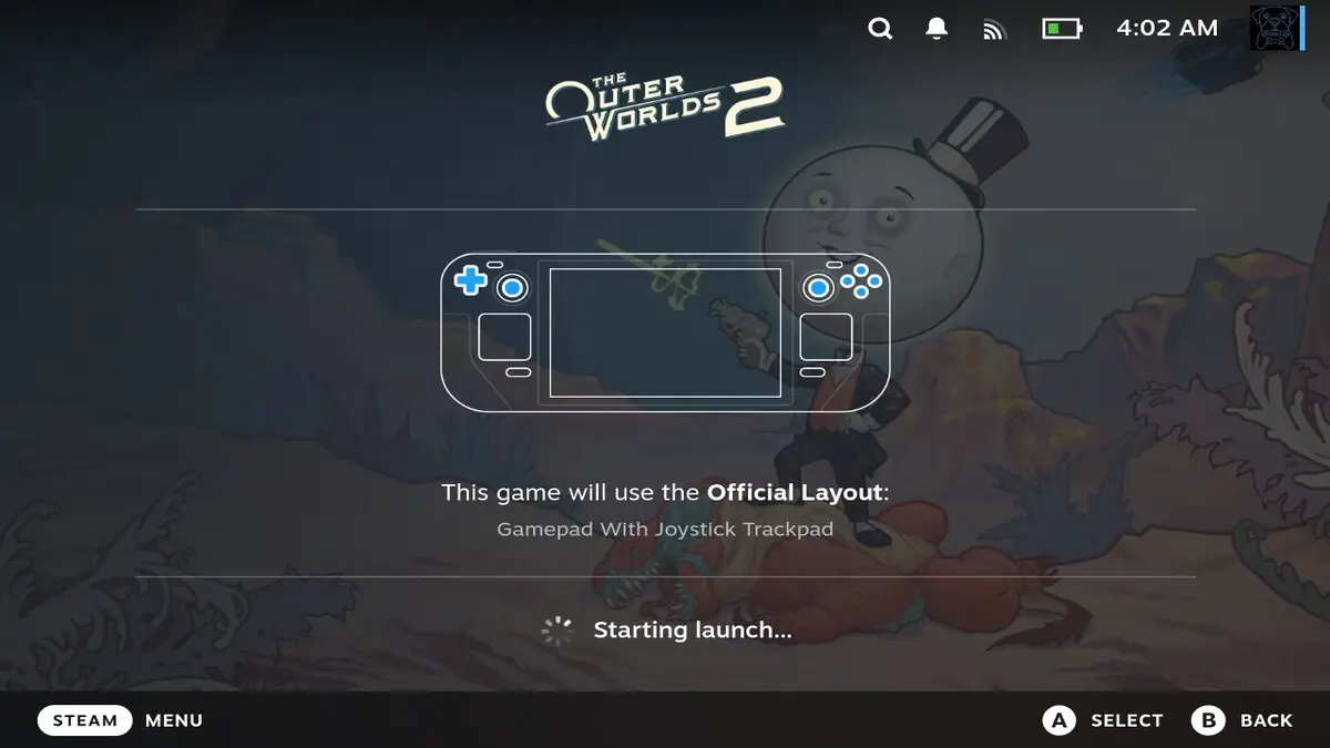 Playing The Outer Worlds 2 on Steam Deck during review.