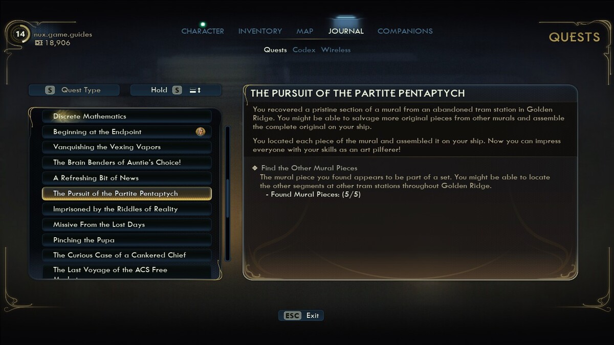 The Pursuit of the Partite Pentaptych Quest The Outer Worlds 2