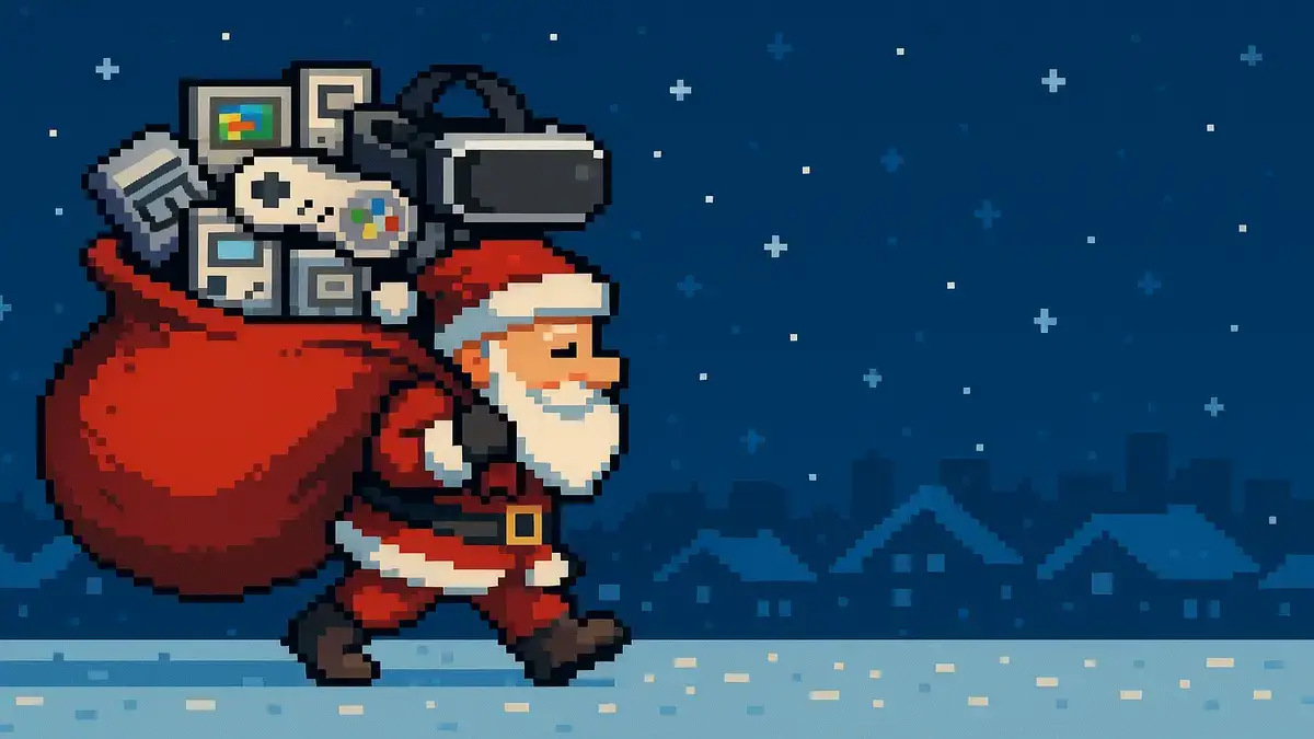 Santa Carrying Video Games used as h2 for Video Game Advent Calendar