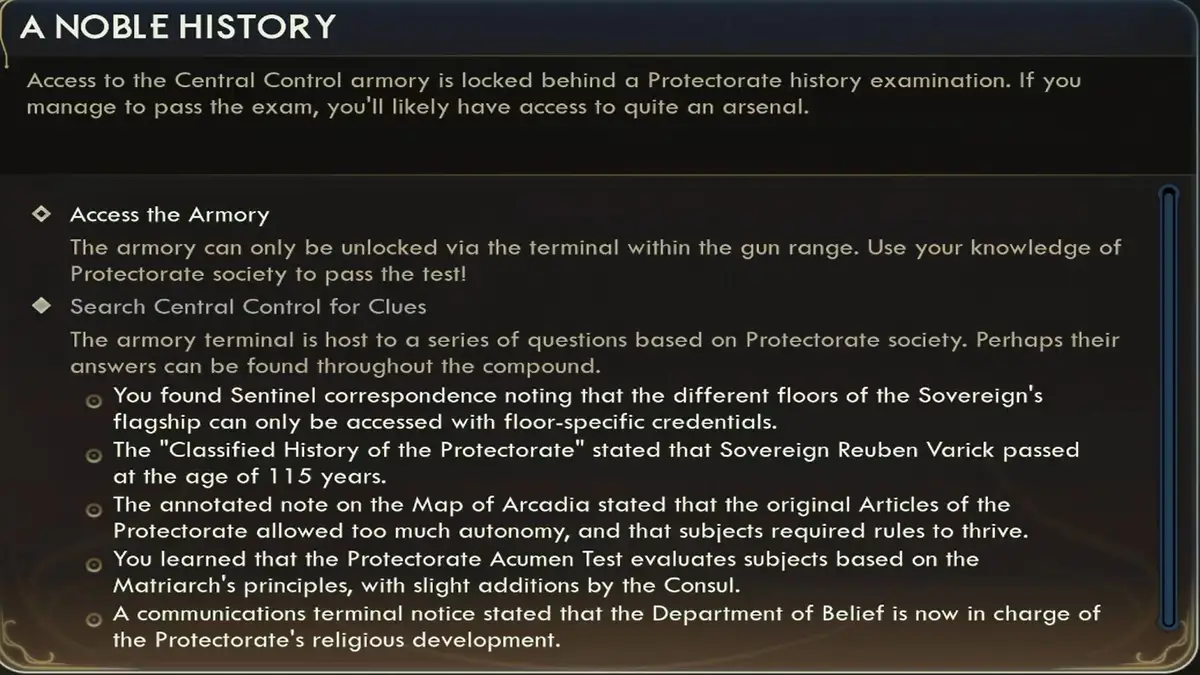 A Noble History Quest Lob in The Outer Worlds 2