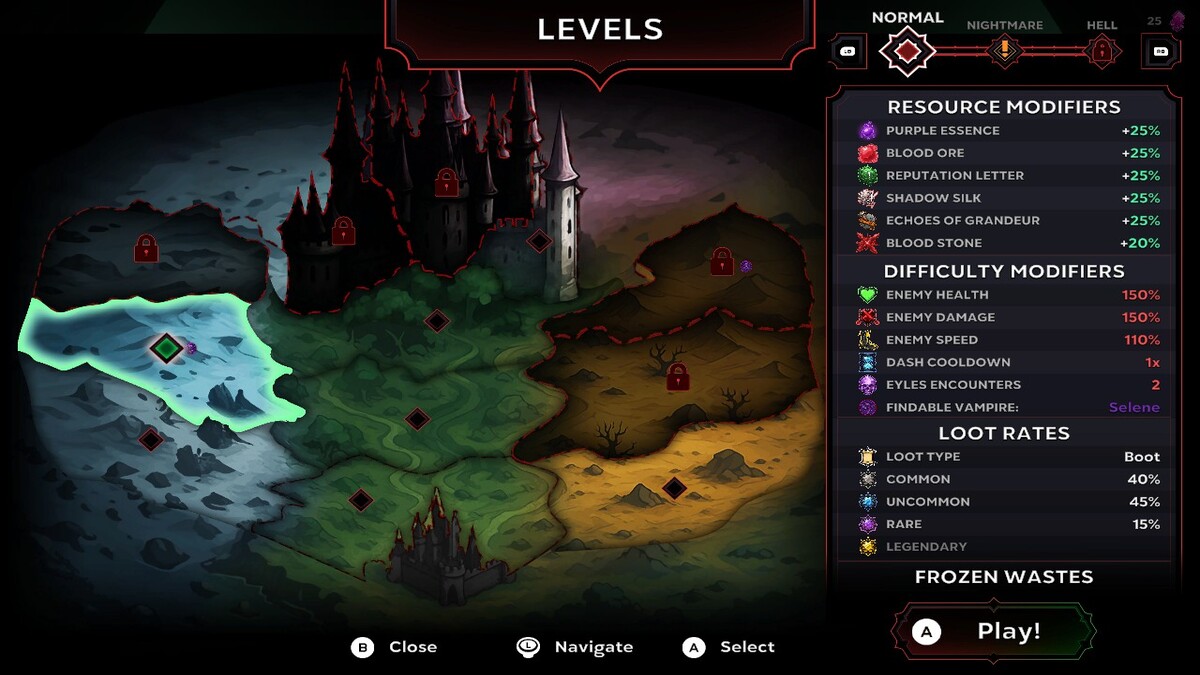 Levels Map with Recruitable Vampires in Night Swarm