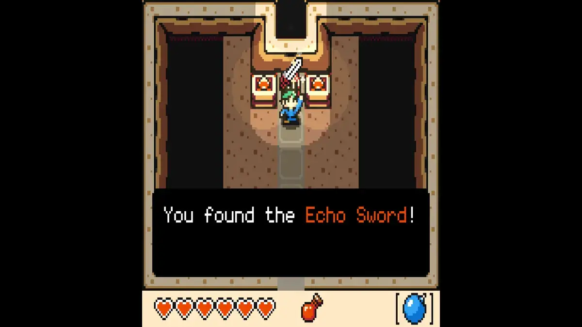 Screenshot of player finding the Echo Sword in Echo Isle