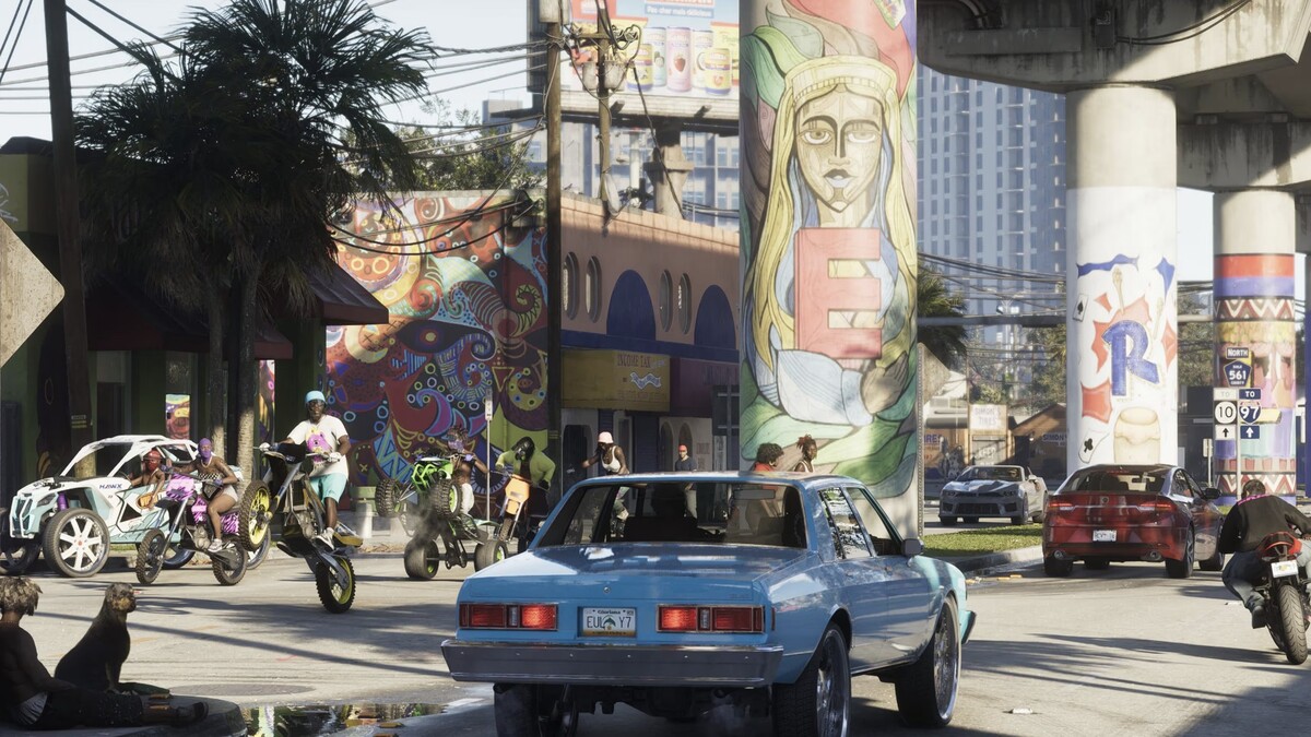 In-game screenshot of cars and motorcycles in GTA 6 used as the featured image for PC guide.