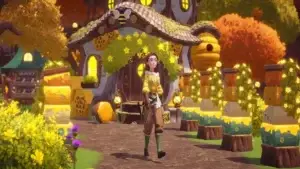 Screenshot of Beekeeping in Honeyglow Woods Disney Dreamlight Valley used as featured image.