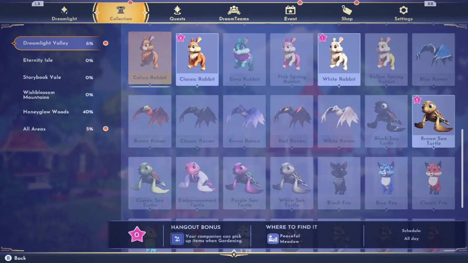 Calico Rabbit in Companion Menu Dreamlight Valley