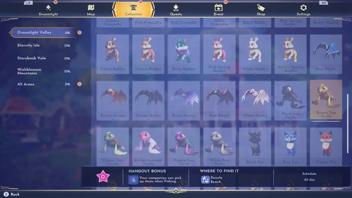 Companion Menu Showing Brown Sea Turtle Disney Deramlight Valley