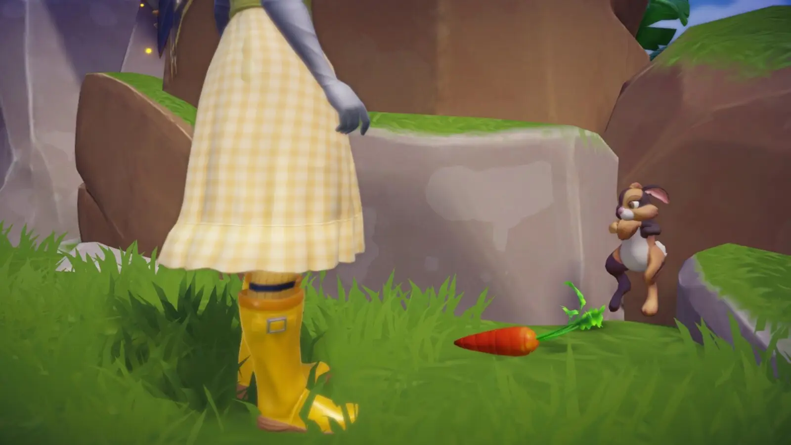 Feeding Calico Rabbit a Carrot Dreamlight Valley